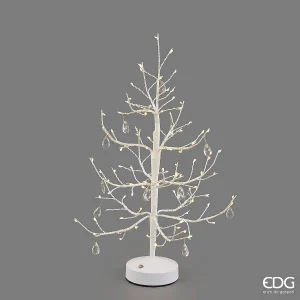 Albero led da Tavolo Ricaricabile "Faggio" White con 12 Diamanti – 90 Mini LED Dimmerabile – H 45 cm – EDG Enzo De Gasperi