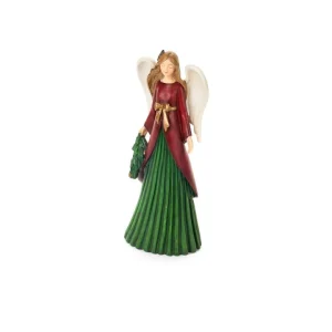 Angelo Natalizio Decorativo in Resina "Magic Noel" - Nuvole di Stoffa - Altezza 25 cm (Giacca Rossa con Tralcio)